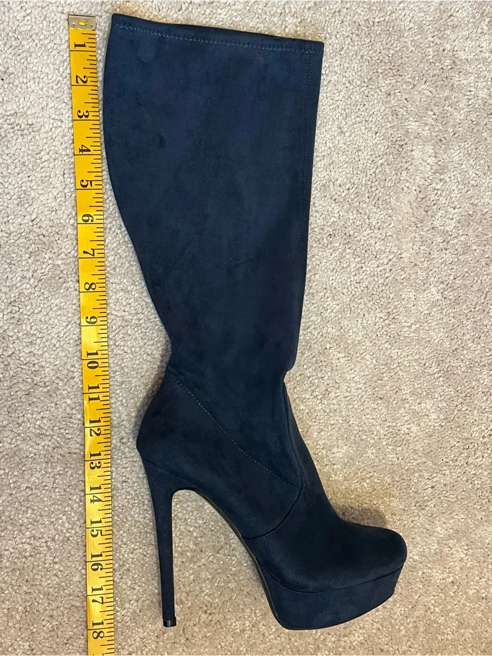 Jessica Simpson Navy Serelli Micro-Suede Knee-High Stiletto Platform Boot